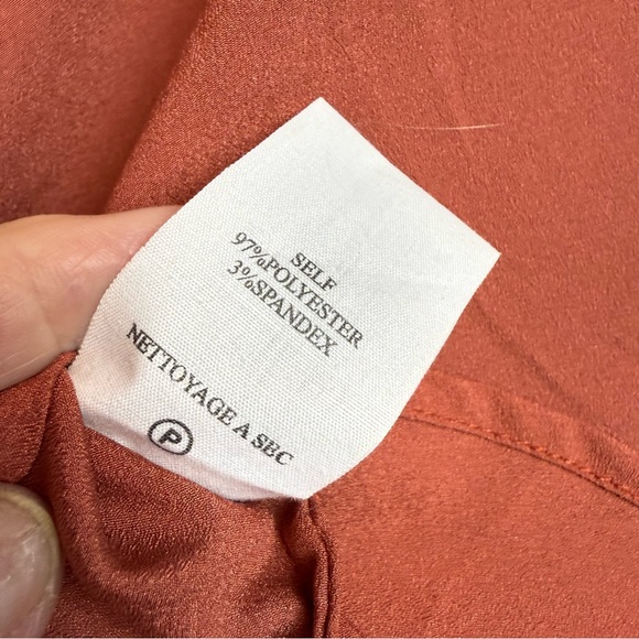 M M Couture Miss Me Rust Blouse w/Ruffle Chest & Smocked Sleeves & Bow Tie Sz M - Picture 13 of 14